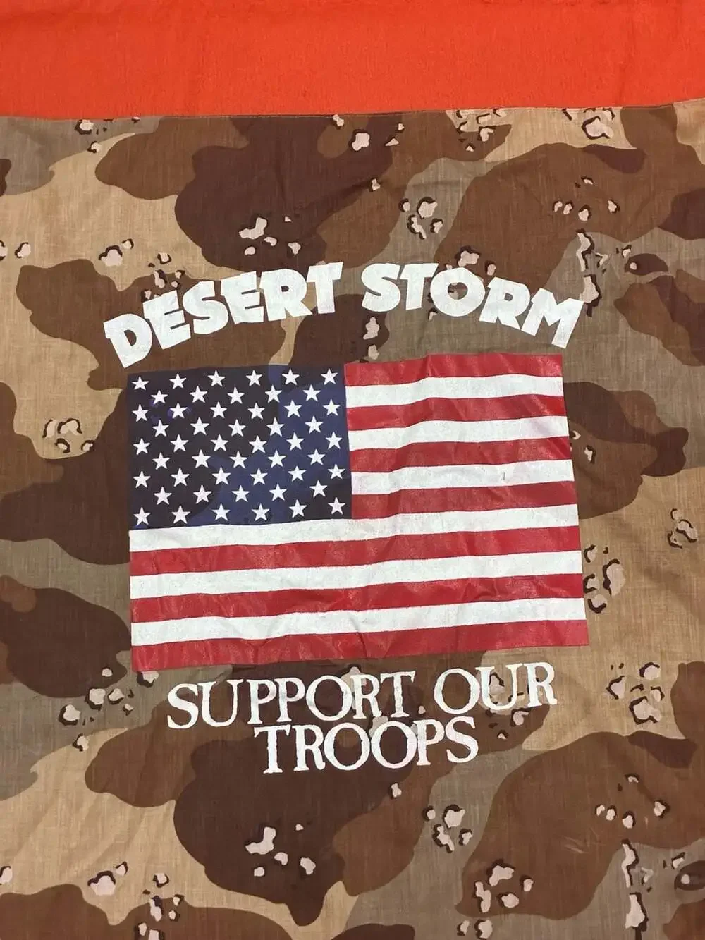 Vintage 1990s Desert Storm Support Our Troops Camouflage Bandana American Flag